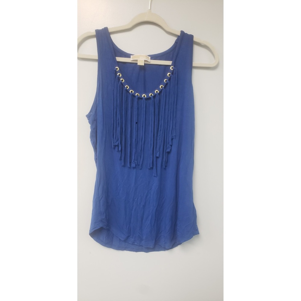 Michael Kors Grommet Fringe Trim Knit Tank Top Royal Blue Large